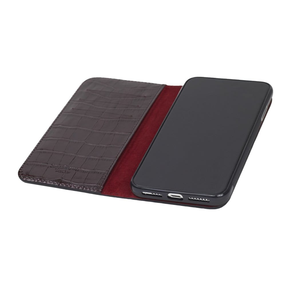 iPhone XS Max wallet case, burgundy croc, inside