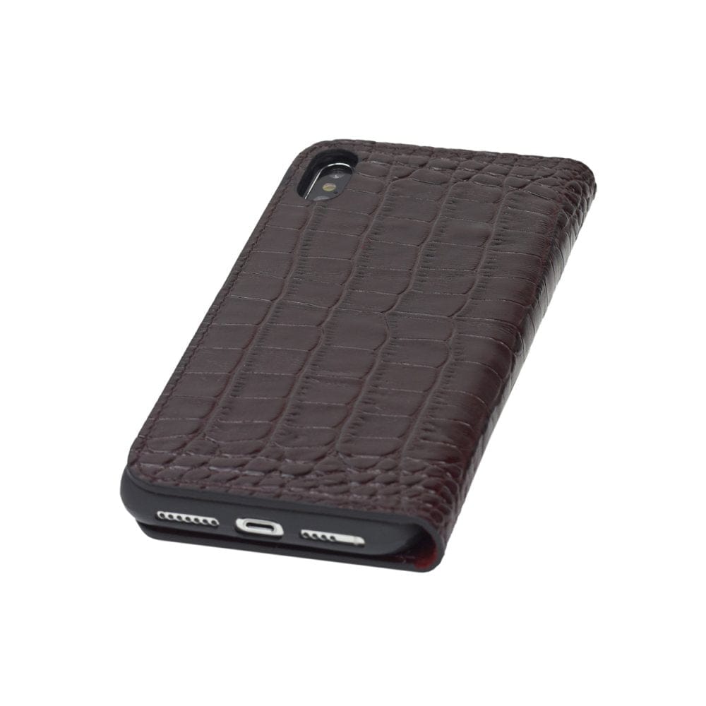 iPhone XS Max wallet case, burgundy croc, base