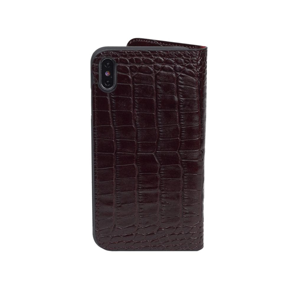 iPhone XS Max wallet case, burgundy croc, back