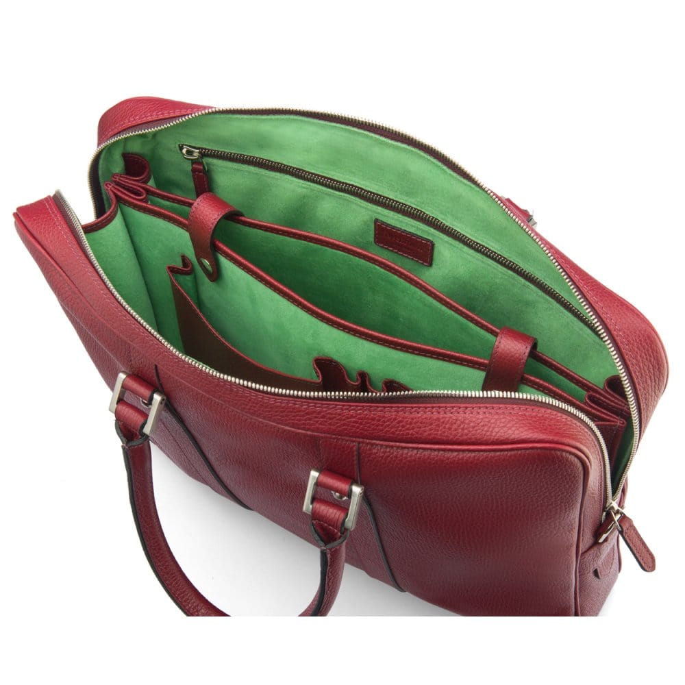 15" leather laptop bag, burgundy, inside