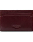 Flat leather credit card holder with middle pocket, 5 CC slots, burgundy, back