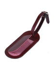 Leather luggage tag, burgundy, flap open