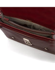 Leather Cambridge satchel briefcase with silver brass lock, burgundy, inside
