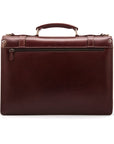 Leather Cambridge satchel briefcase with silver brass lock, burgundy, back