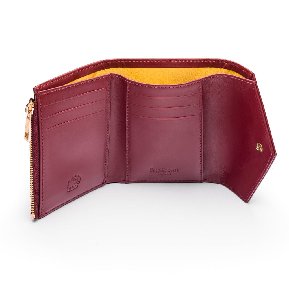 RFID blocking leather envelope purse, burgundy, inside