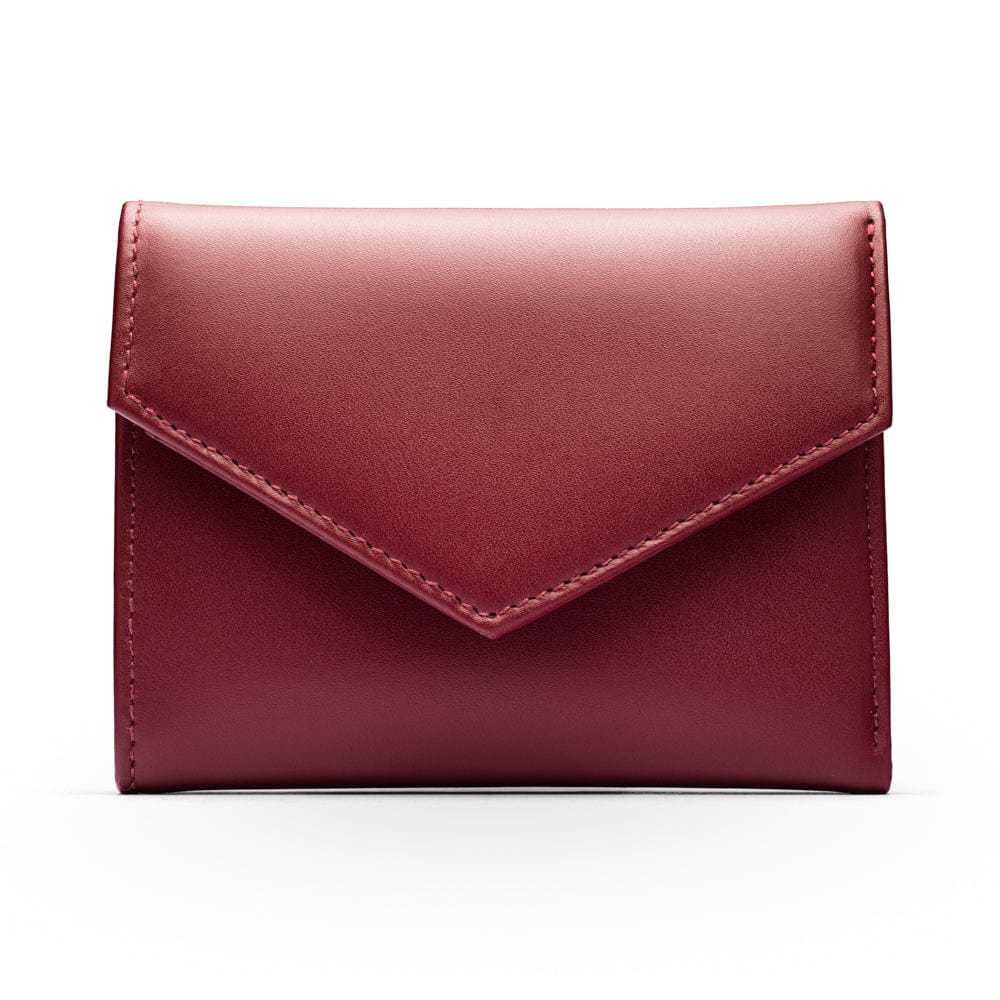 RFID blocking leather envelope purse, burgundy, front
