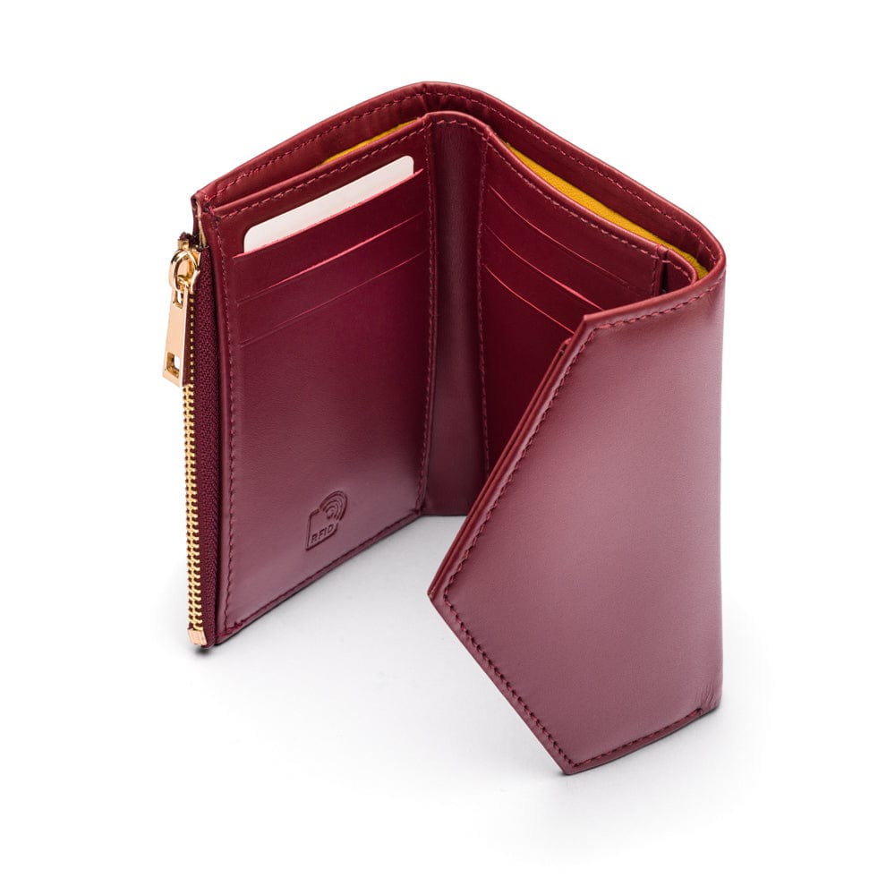 RFID blocking leather envelope purse, burgundy, interior