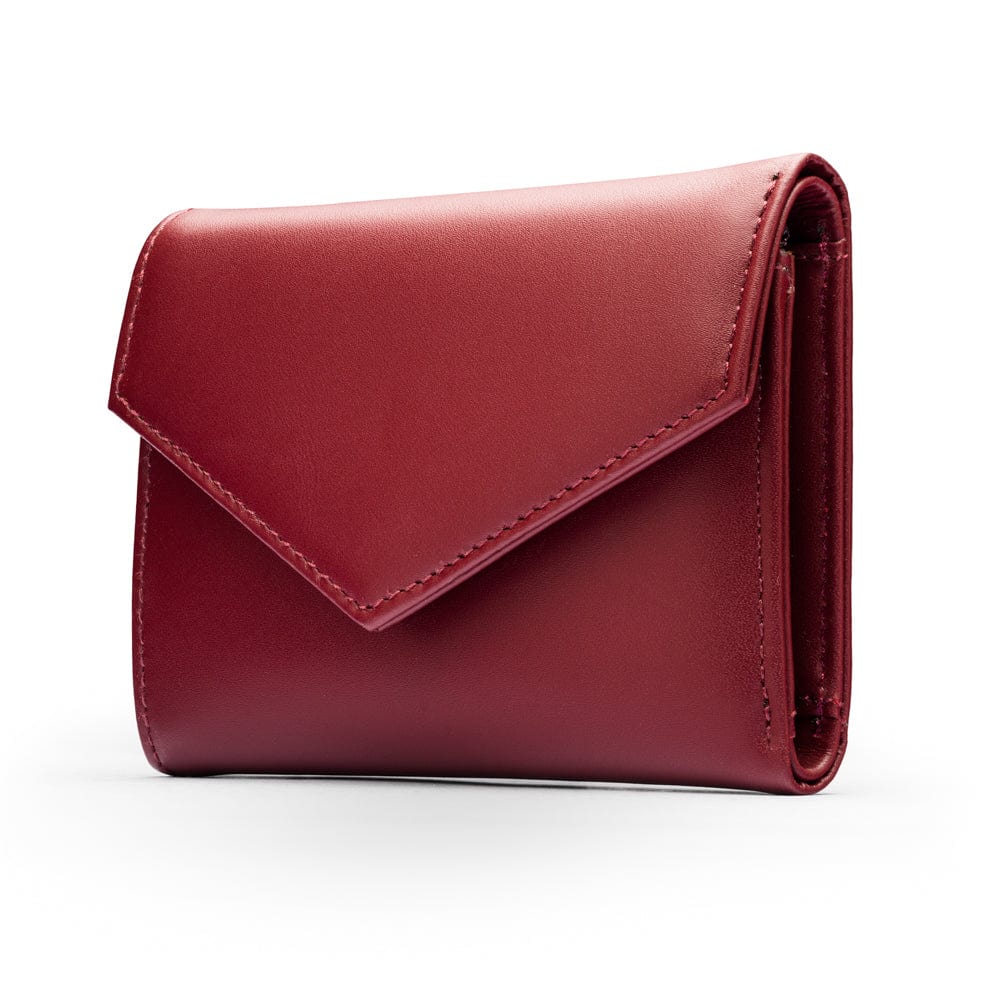 RFID blocking leather envelope purse, burgundy, side
