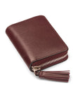 Small leather zip around coin purse, burgundy saffiano, front