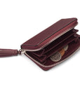 Small leather zip around coin purse, burgundy saffiano, interior