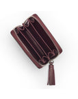 Small leather zip around coin purse, burgundy saffiano, inside