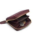 Small zip around woven leather accordion purse, burgundy, inside