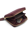Small zip around woven leather accordion purse, burgundy, inside