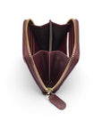 Small zip around woven leather accordion purse, burgundy, interior