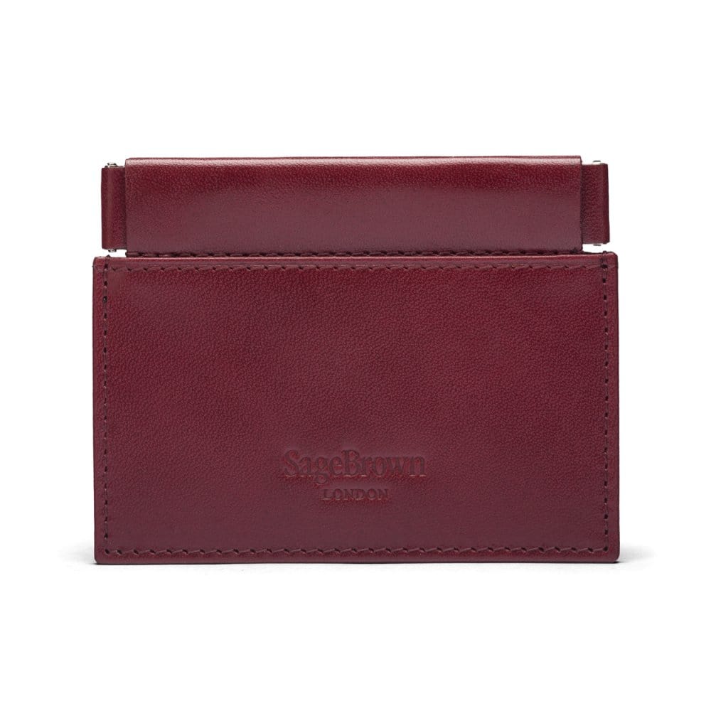Leather squeeze spring coin purse, burgundy, back