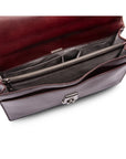 Leather briefcase with silver brass lock, Harvard vintage look, burgundy, inside