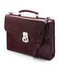 Burgundy Vintage Leather Wall Street Briefcase, Silver Brass Lock