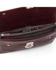 Burgundy Vintage Leather Wall Street Briefcase, Silver Brass Lock