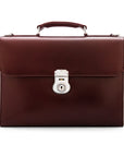Burgundy Vintage Leather Wall Street Briefcase, Silver Brass Lock