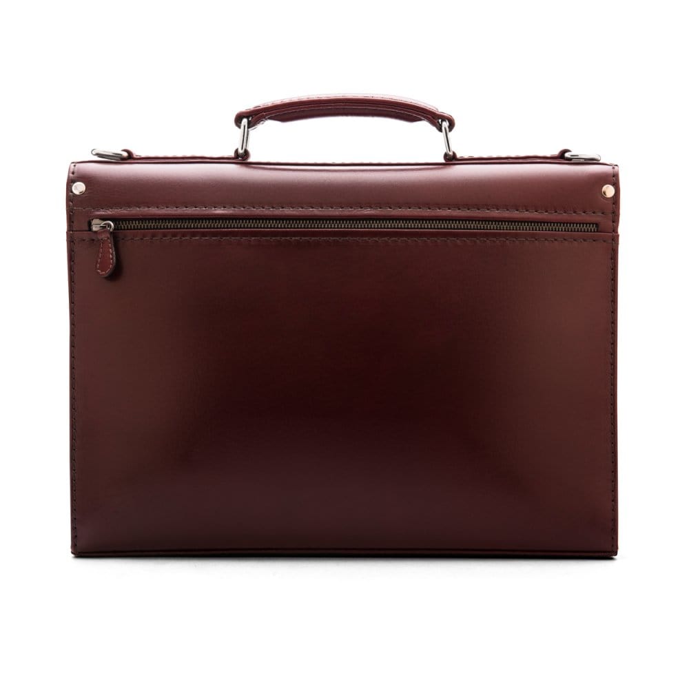 Burgundy Vintage Leather Wall Street Briefcase, Silver Brass Lock