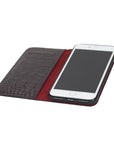 Leather iPhone 7 Plus and 8 Plus wallet case, burgundy croc, inside