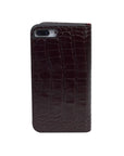 Leather iPhone 7 Plus and 8 Plus wallet case, burgundy croc, back
