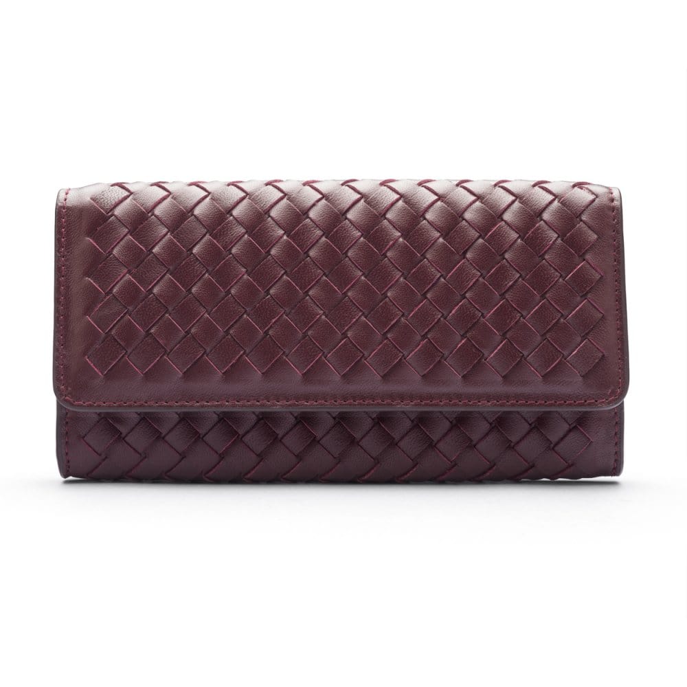 Burgundy Woven Leather Concertina Tall  Purse