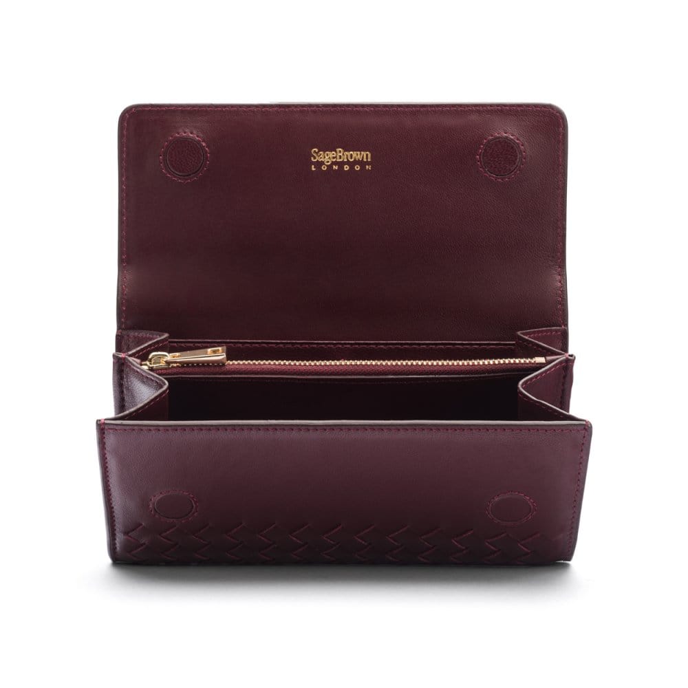 Burgundy Woven Leather Concertina Tall  Purse