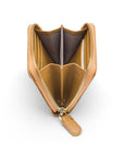 Small zip around woven leather accordion purse, caramel, inside