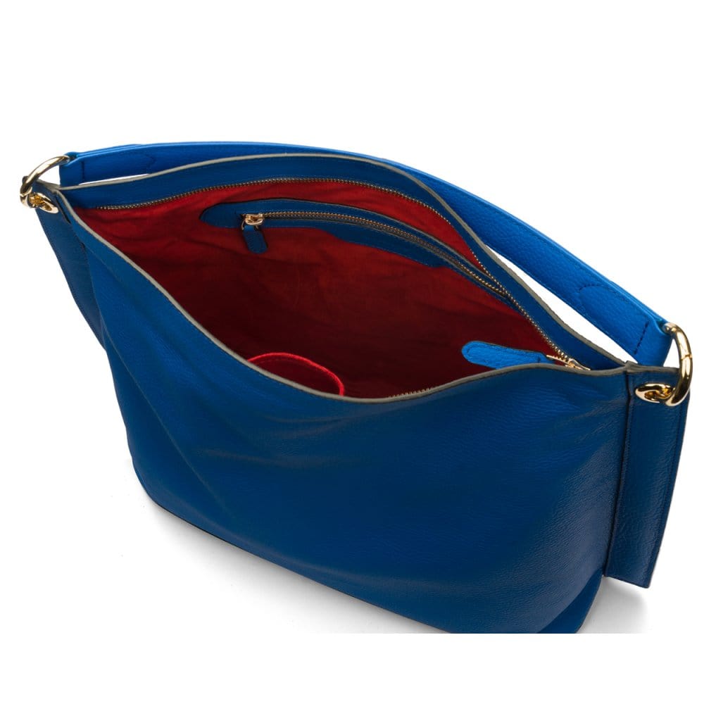 Carol Ann slouchy leather shoulder bag, cobalt, inside