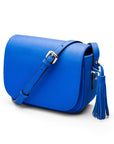 Leather saddle bag, cobalt, side