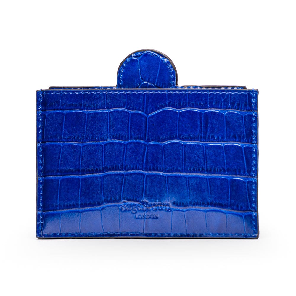 Compact leather mirror, cobalt croc, back