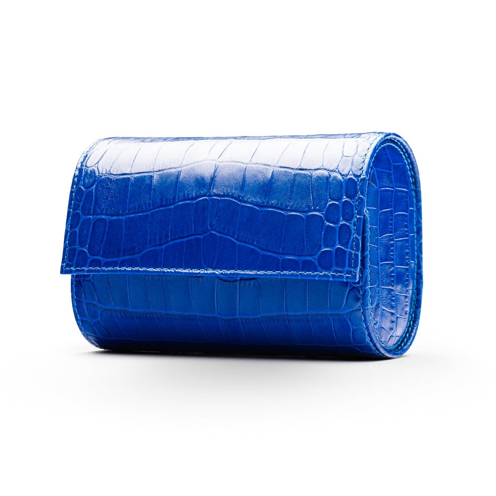 Double watch roll, cobalt croc, front