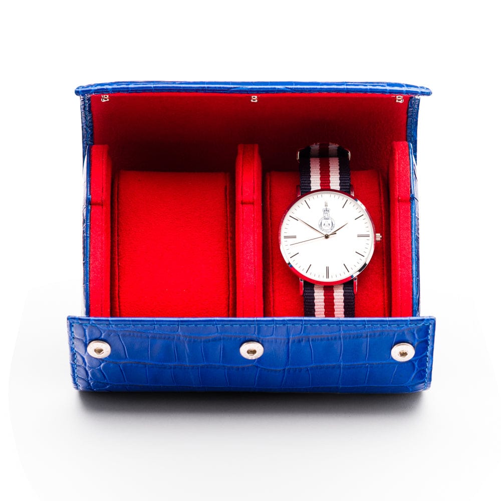 Double watch roll, cobalt croc, with watch