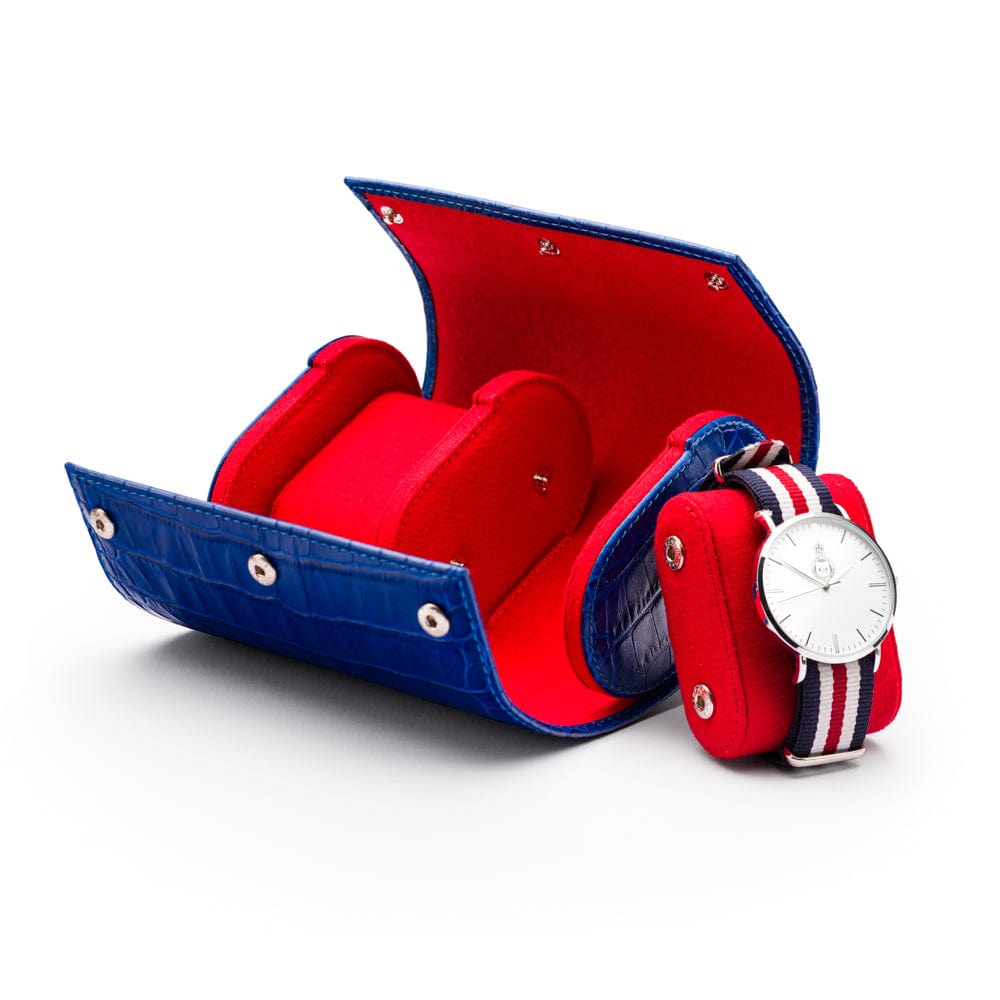 Double watch roll, cobalt croc, with detachable pad