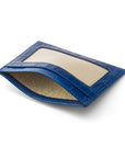 Flat leather card wallet with ID window, cobalt croc, inside
