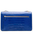 Leather chain bag, cobalt croc, back view
