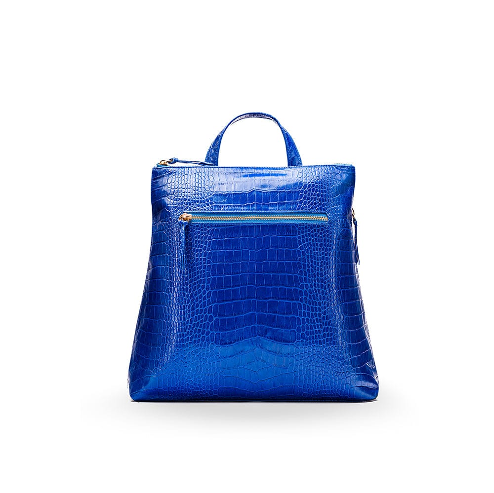 Leather 13" laptop backpack, cobalt croc, front view
