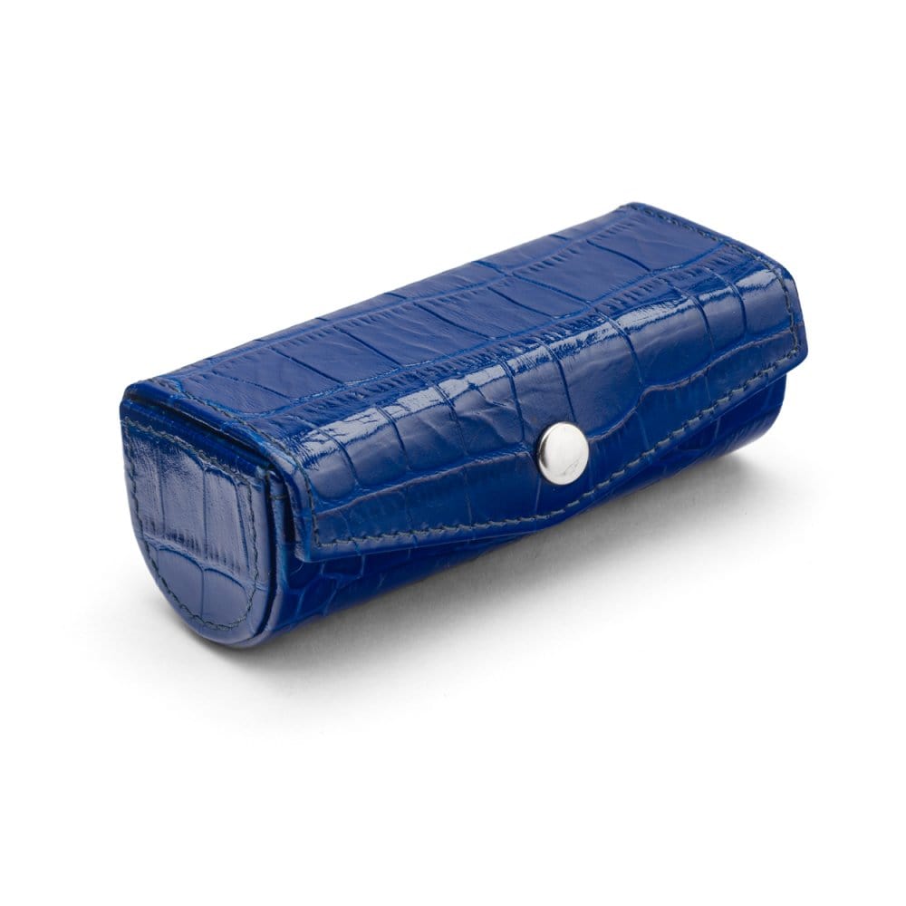 Leather lipstick case. cobalt croc, top