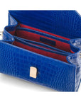Leather top handle bag, cobalt croc, inside