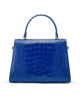 Leather top handle bag, cobalt croc, back