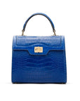 Leather signature Morgan bag, cobalt croc, front view
