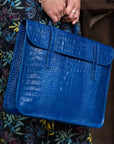Leather music bag, cobalt croc, lifestyle