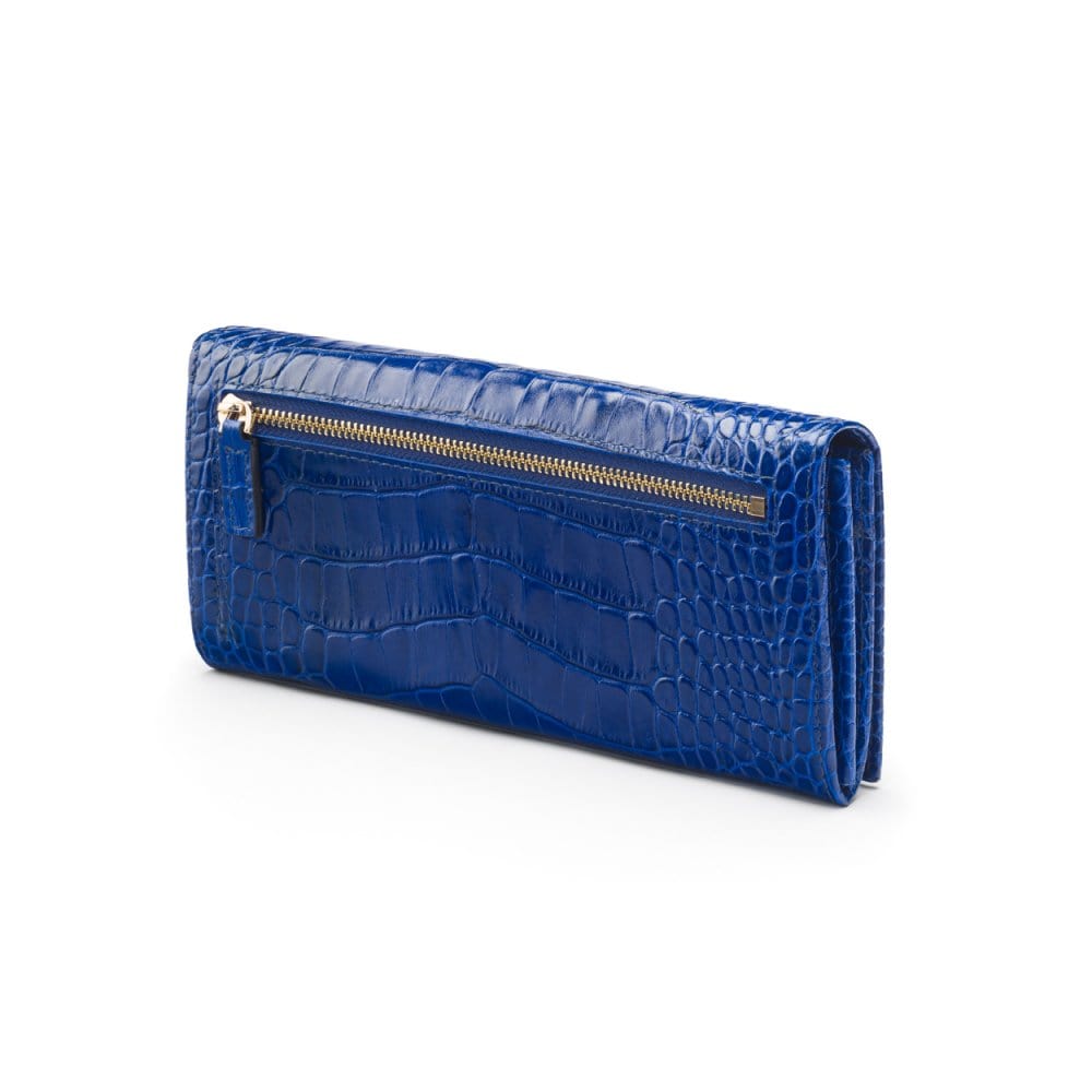 Leather Mayfair concertina purse, cobalt croc, back