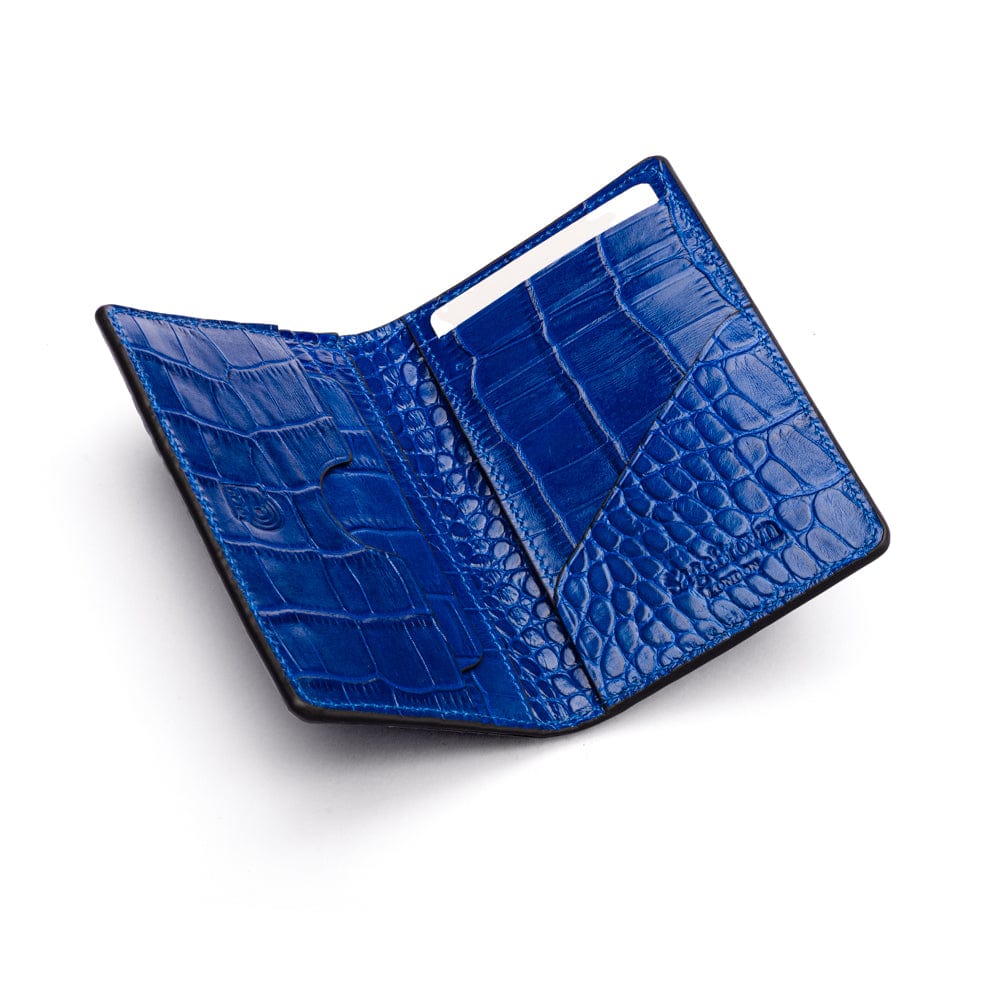 Leather card holder with RFID protection, cobalt croc, interior