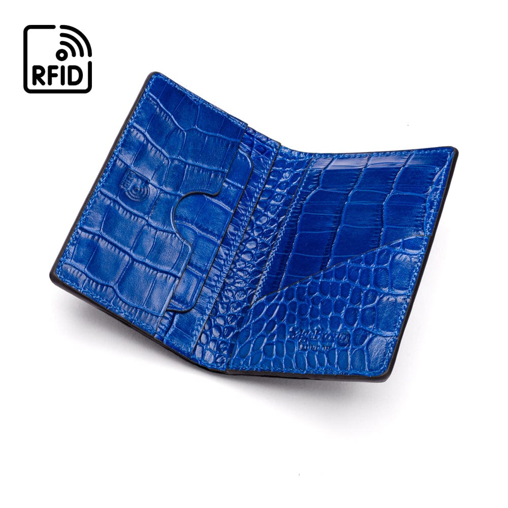 Leather card holder with RFID protection, cobalt croc, inside