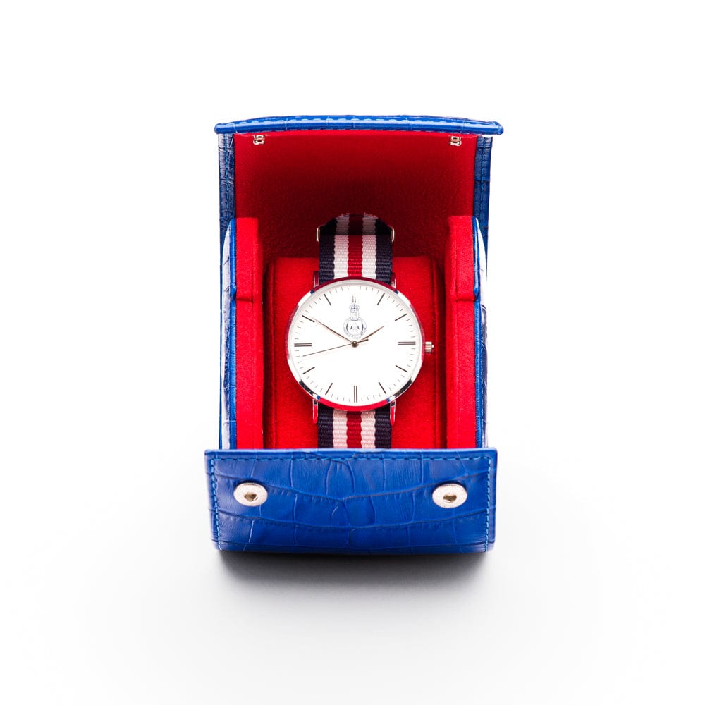 Single watch roll, cobalt croc, inside