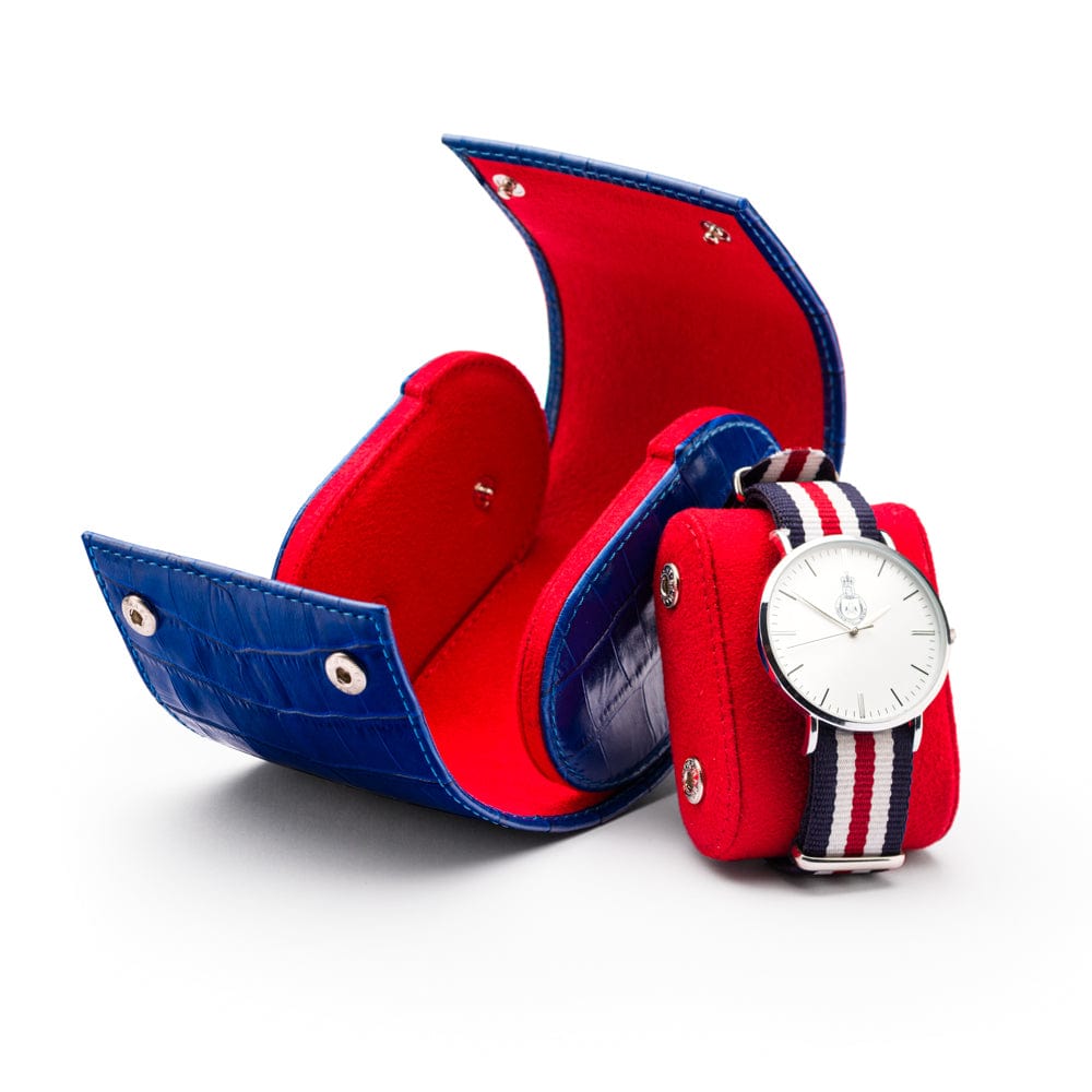 Single watch roll, cobalt croc