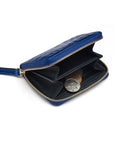 Small leather zip around accordion coin purse, cobalt croc, interior