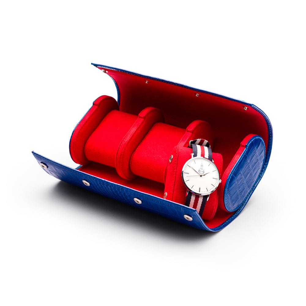 Triple watch roll, cobalt croc, interior